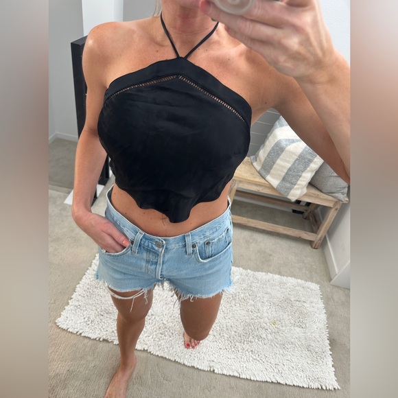 Zara Black Satin Tie-Neck Halter Crop Top | NWT | Size S - Picture 3 of 6